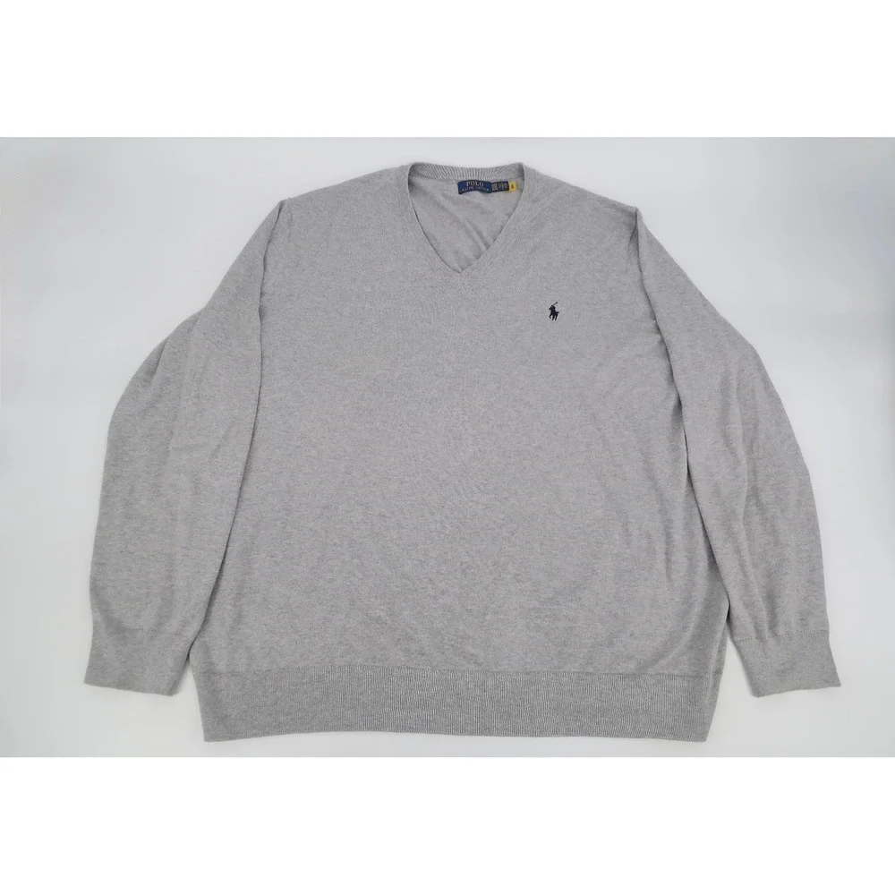 Polo Ralph Lauren Men's 3XLT Tall Gray Lightweight Knit Sweater V-Neck Pullover - Picture 2 of 11